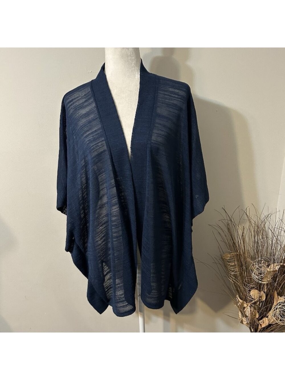 NWT H by Halston Navy Blue Open Front Cardigan Sweater Kimono Sleeve Oversized M